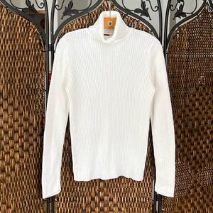 Faded Glory Organic Cotton White Ribbed Turtleneck Sweater Women’s Size XL